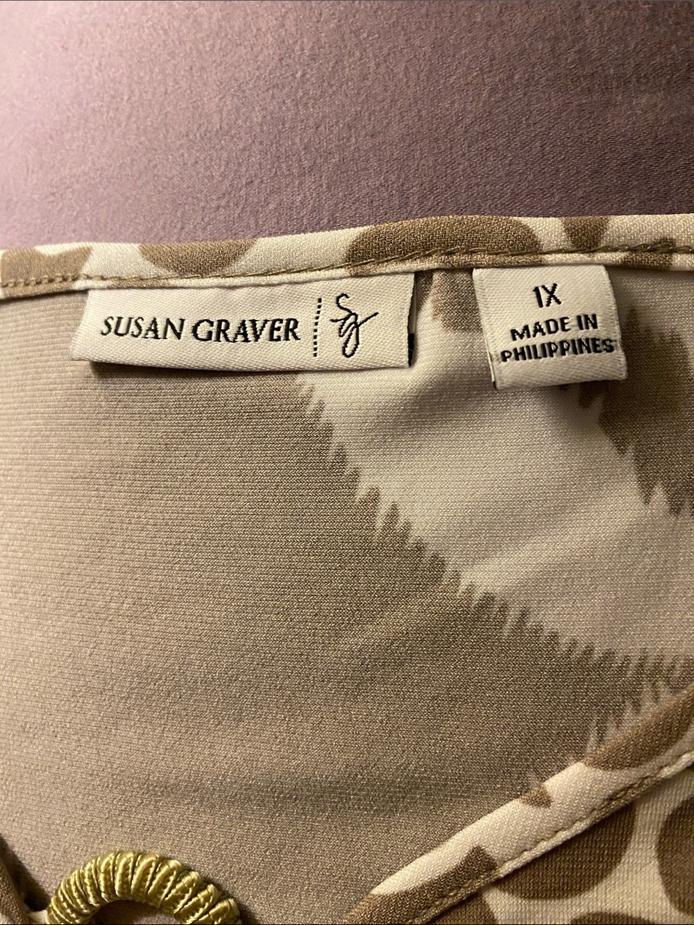 Susan Graver Taupe and White Scoop Neck Tunic with Decorative Ring - Picture 3 of 3